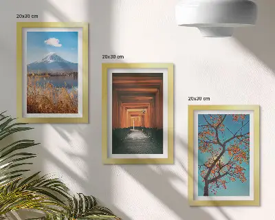 Tríptico de paisajes japoneses naturaleza y arquitectura de Asia enmarcado