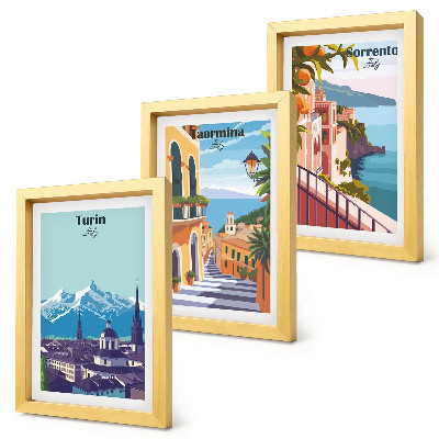 Juego de 3 cuadros decorativos Paisajes urbanos ilustrados, coloridos y de estilo retro.