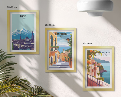 Juego de 3 cuadros decorativos Paisajes urbanos ilustrados, coloridos y de estilo retro.