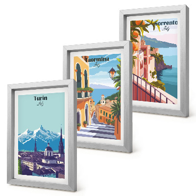 Juego de 3 cuadros decorativos Paisajes urbanos ilustrados, coloridos y de estilo retro.