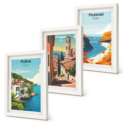 Tríptico enmarcado Paisajes pintorescos con un estilo retro.