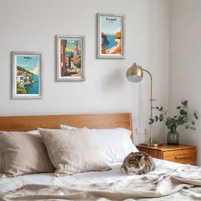 Tríptico enmarcado paisajes pintorescos con estilo retro