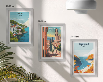 Tríptico enmarcado Paisajes pintorescos con un estilo retro.