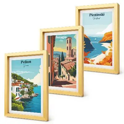 Tríptico enmarcado paisajes pintorescos con estilo retro