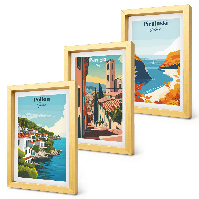 Tríptico enmarcado Paisajes pintorescos con un estilo retro.