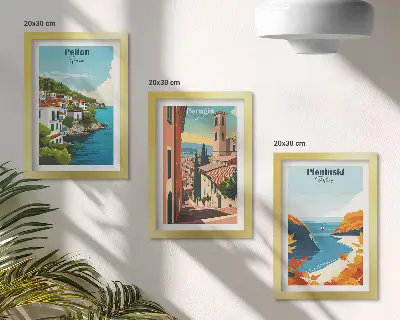 Tríptico enmarcado paisajes pintorescos con estilo retro