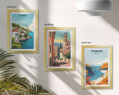 Tríptico enmarcado Paisajes pintorescos con un estilo retro.