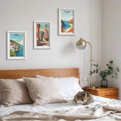 Tríptico enmarcado paisajes pintorescos con estilo retro