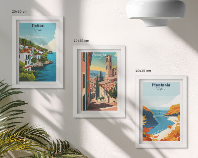Tríptico enmarcado Paisajes pintorescos con un estilo retro.