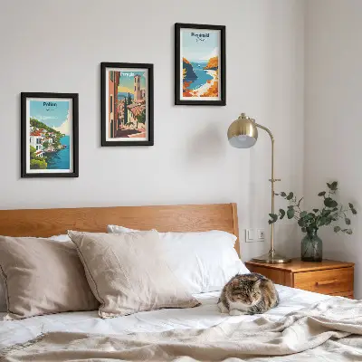 Tríptico enmarcado paisajes pintorescos con estilo retro