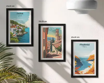 Tríptico enmarcado paisajes pintorescos con estilo retro