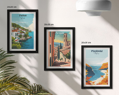 Tríptico enmarcado Paisajes pintorescos con un estilo retro.