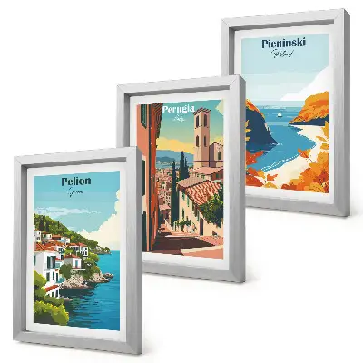Tríptico enmarcado paisajes pintorescos con estilo retro