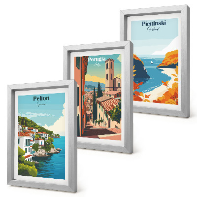 Tríptico enmarcado Paisajes pintorescos con un estilo retro.