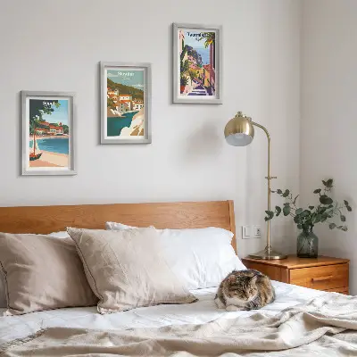 Juego de 3 cuadros decorativos con ilustraciones elegantes de vistas de ciudades costeras