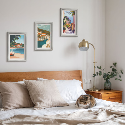 Juego de 3 cuadros decorativos Ilustraciones elegantes de vistas de ciudades costeras