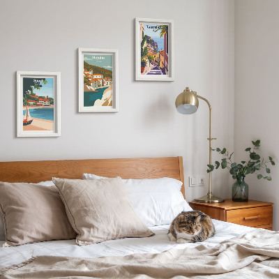 Juego de 3 cuadros decorativos Ilustraciones elegantes de vistas de ciudades costeras