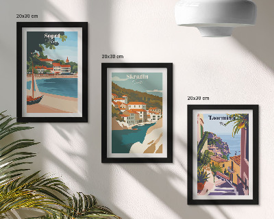 Juego de 3 cuadros decorativos Ilustraciones elegantes de vistas de ciudades costeras