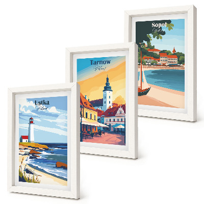 Tríptico enmarcado Vistas de las ciudades polacas Ustka Tarnów Sopot