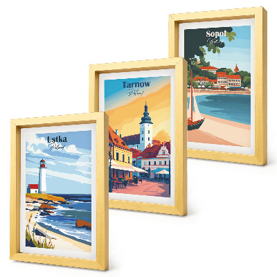 Tríptico enmarcado Vistas de las ciudades polacas Ustka Tarnów Sopot