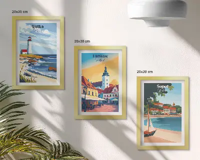 Tríptico enmarcado vistas de ciudades polacas Ustka Tarnów Sopot