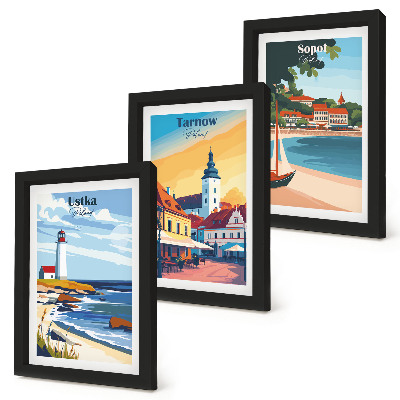 Tríptico enmarcado Vistas de las ciudades polacas Ustka Tarnów Sopot