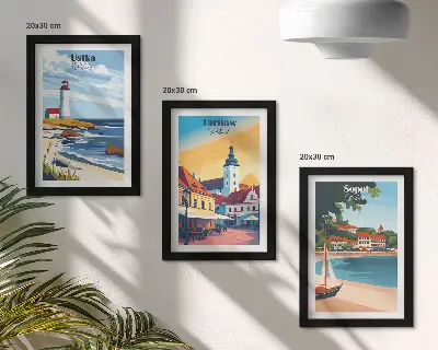 Tríptico enmarcado vistas de ciudades polacas Ustka Tarnów Sopot