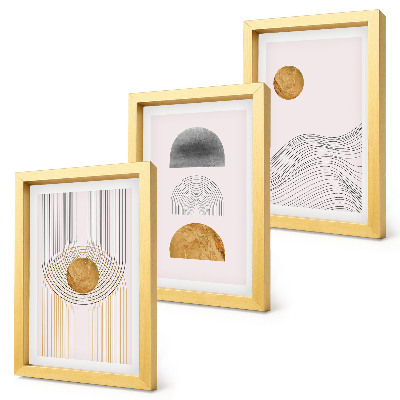 Tríptico enmarcado Formas y líneas abstractas en tonos beige y gris.