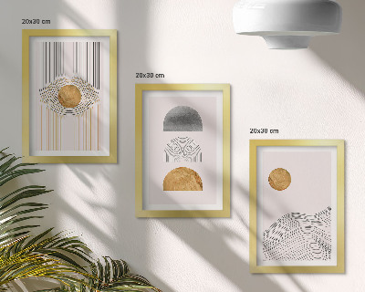 Tríptico enmarcado Formas y líneas abstractas en tonos beige y gris.