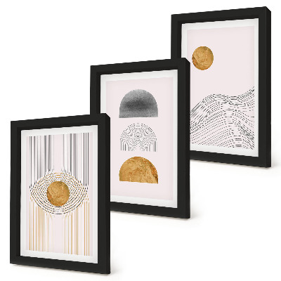 Tríptico enmarcado Formas y líneas abstractas en tonos beige y gris.