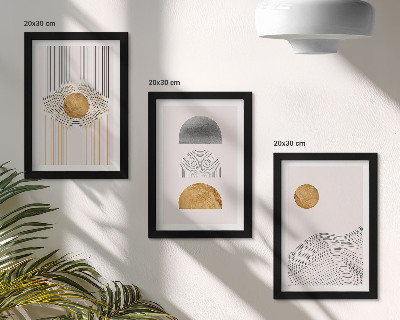 Tríptico enmarcado Formas y líneas abstractas en tonos beige y gris.