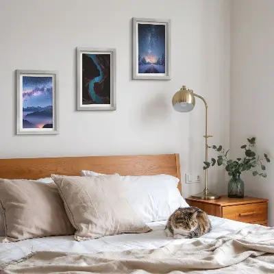 Juego de 3 cuadros decorativos con diseño de paisaje invernal de montaña bajo el cielo nocturno
