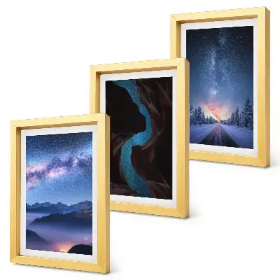 Juego de 3 cuadros decorativos con diseño de paisaje invernal de montaña bajo el cielo nocturno