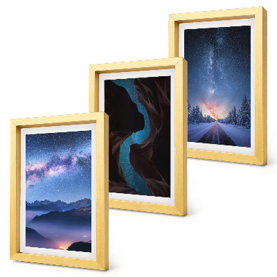Juego de 3 cuadros decorativos Desfiladero de montañas bajo el cielo nocturno y paisaje invernal