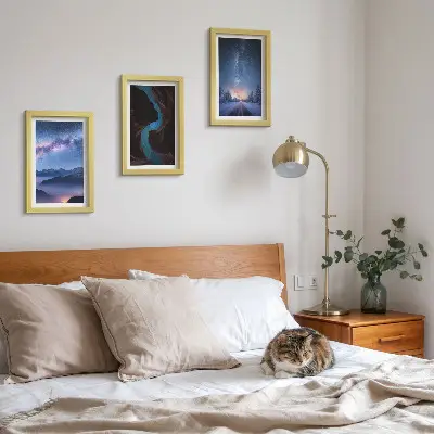 Juego de 3 cuadros decorativos con diseño de paisaje invernal de montaña bajo el cielo nocturno
