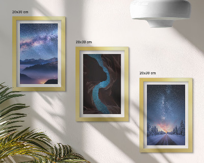 Juego de 3 cuadros decorativos Desfiladero de montañas bajo el cielo nocturno y paisaje invernal