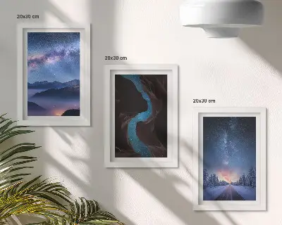 Juego de 3 cuadros decorativos con diseño de paisaje invernal de montaña bajo el cielo nocturno