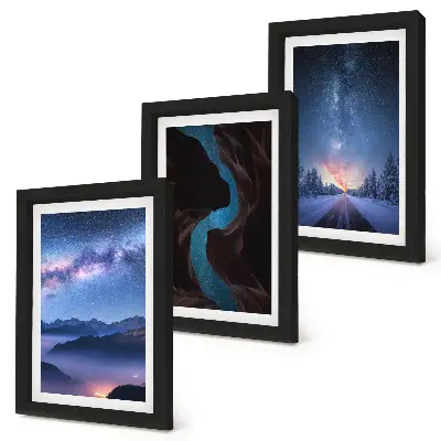 Juego de 3 cuadros decorativos con diseño de paisaje invernal de montaña bajo el cielo nocturno