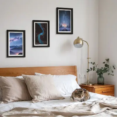 Juego de 3 cuadros decorativos con diseño de paisaje invernal de montaña bajo el cielo nocturno
