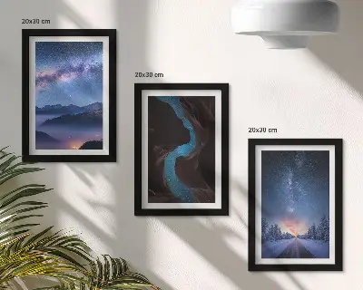 Juego de 3 cuadros decorativos con diseño de paisaje invernal de montaña bajo el cielo nocturno