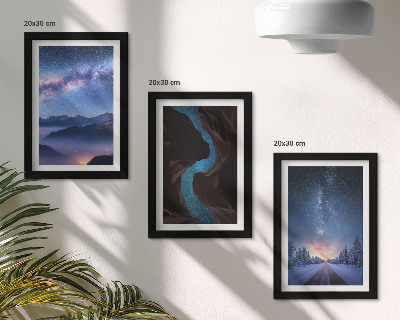 Juego de 3 cuadros decorativos Desfiladero de montañas bajo el cielo nocturno y paisaje invernal