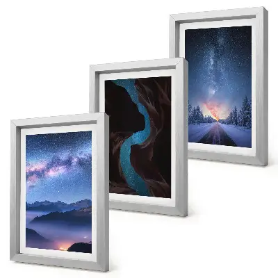 Juego de 3 cuadros decorativos con diseño de paisaje invernal de montaña bajo el cielo nocturno