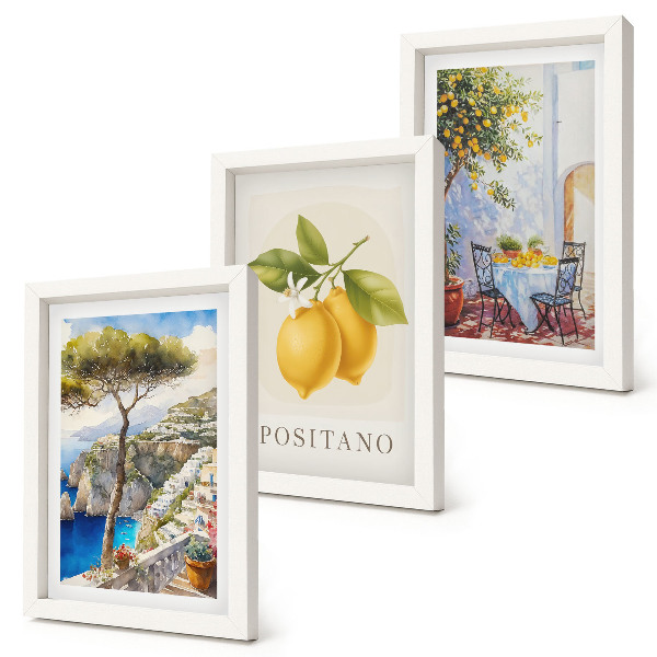 Tríptico enmarcado Vistas de Positano con limoneros al sol.