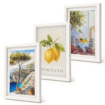 Tríptico enmarcado Vistas de Positano con limoneros al sol.