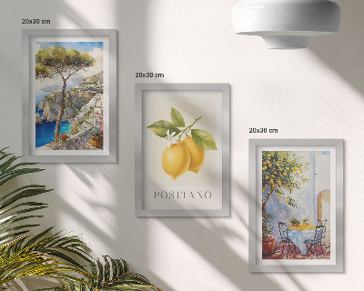 Tríptico enmarcado Vistas de Positano con limoneros al sol.