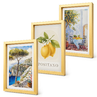Tríptico enmarcado Vistas de Positano con limoneros al sol.