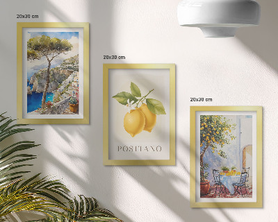 Tríptico enmarcado Vistas de Positano con limoneros al sol.