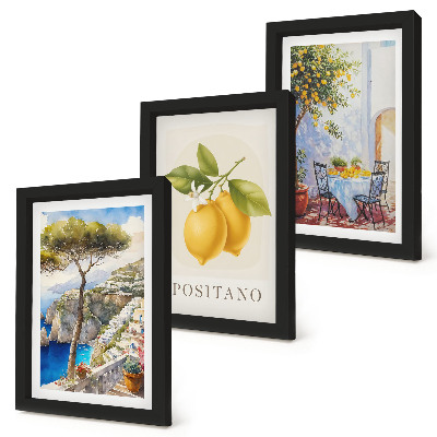Tríptico enmarcado Vistas de Positano con limoneros al sol.