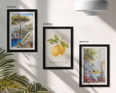 Tríptico enmarcado Vistas de Positano con limoneros al sol.