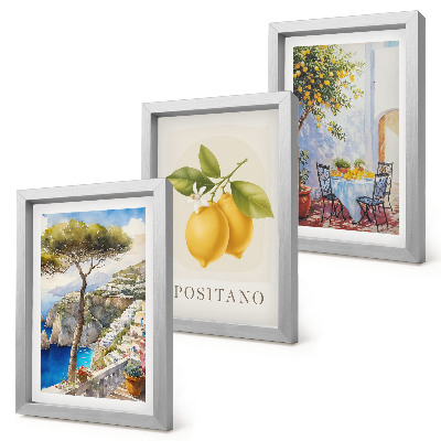Tríptico enmarcado Vistas de Positano con limoneros al sol.